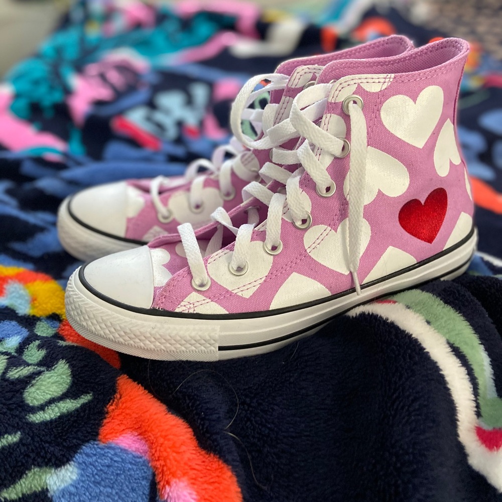 Pink Hearts Converse High Tops
